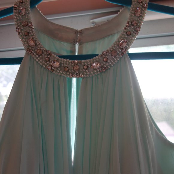 Donna Morgan Green Teal Sheer Gown - Picture 14 of 16